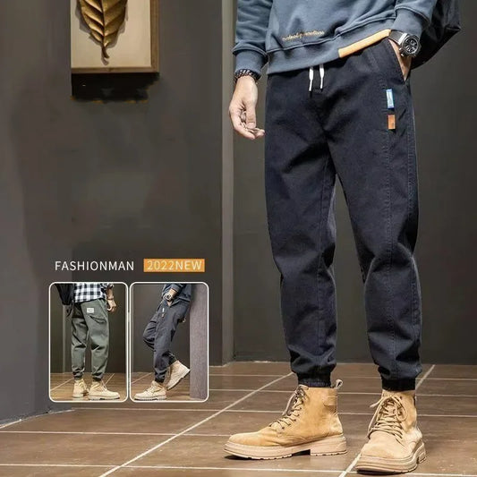 Casual Multiple Pockets Trend Men's Cargo Pants High Quality Waist Drawstring Tie One's Feet Halun Loose All-match Male Trousers
